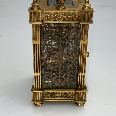 FRENCH CARRIAGE CLOCK ORMOLU GUILT FILIGREE PANELS - Image 6