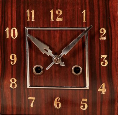 A Very Stylish Typical Art Deco Amsterdam School Oak and Macassar Ebony/Coromandel Mantel Clock. - Image 2