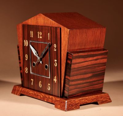 A Very Stylish Typical Art Deco Amsterdam School Oak and Macassar Ebony/Coromandel Mantel Clock. - Image 3