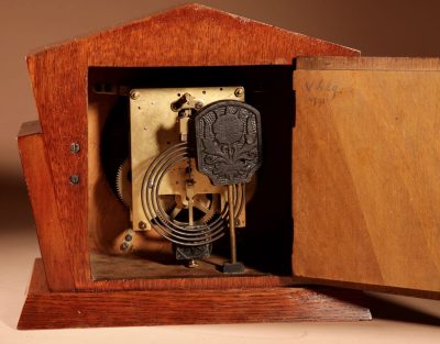 A Very Stylish Typical Art Deco Amsterdam School Oak and Macassar Ebony/Coromandel Mantel Clock. - Image 6