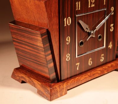 A Very Stylish Typical Art Deco Amsterdam School Oak and Macassar Ebony/Coromandel Mantel Clock. - Image 9