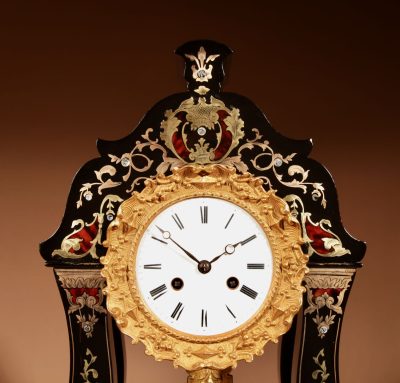 “Boulle” Mantel Clock In The portico Clock Style, French Circa 1870.  - Image 7