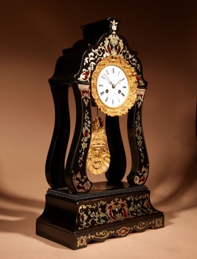 “Boulle” Mantel Clock In The portico Clock Style, French Circa 1870.  - Image 9