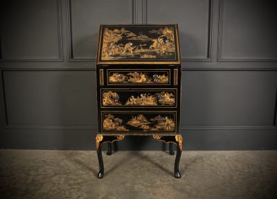 Black Japanned Chinoiserie Slim Bureau - Image 5