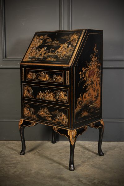 Black Japanned Chinoiserie Slim Bureau - Image 9