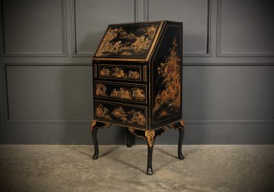 Black Japanned Chinoiserie Slim Bureau - Image 10