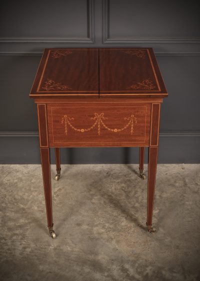 Mahogany Marquetry Inlaid Surprise Drinks Table By Maple & Co. - Image 3