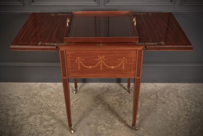 Mahogany Marquetry Inlaid Surprise Drinks Table By Maple & Co. - Image 5