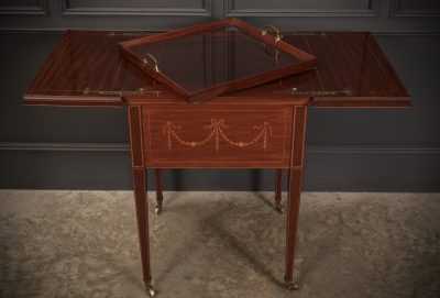 Mahogany Marquetry Inlaid Surprise Drinks Table By Maple & Co. - Image 8