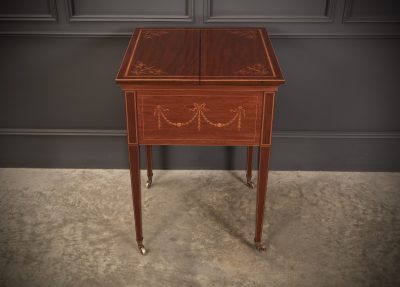 Mahogany Marquetry Inlaid Surprise Drinks Table By Maple & Co. - Image 9