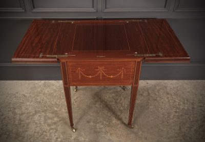 Mahogany Marquetry Inlaid Surprise Drinks Table By Maple & Co. - Image 10