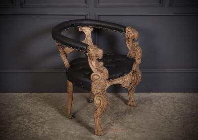 Pair Of Bleached Carved Oak & Black Leather Desk Chairs - Image 2