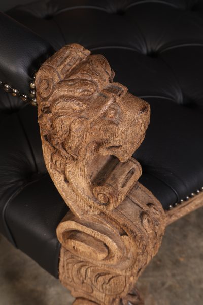 Pair Of Bleached Carved Oak & Black Leather Desk Chairs - Image 3