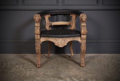 Pair Of Bleached Carved Oak & Black Leather Desk Chairs - Image 4