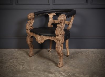 Pair Of Bleached Carved Oak & Black Leather Desk Chairs - Image 5