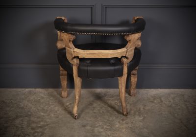 Pair Of Bleached Carved Oak & Black Leather Desk Chairs - Image 7