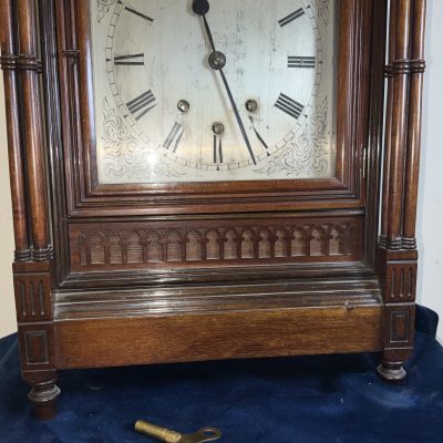 Musical mahogany triple train on eight bells mantel clock - Image 4