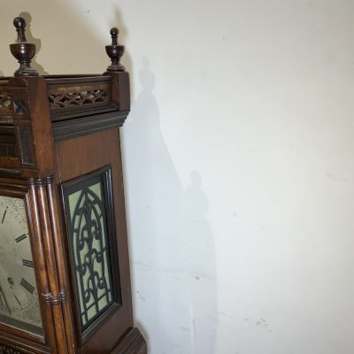 Musical mahogany triple train on eight bells mantel clock - Image 7