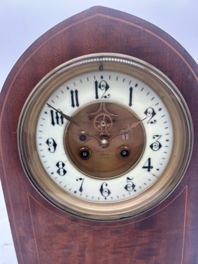 Incredible 8 day French Flame Mahogany mantel clock – ca1900 - Image 7