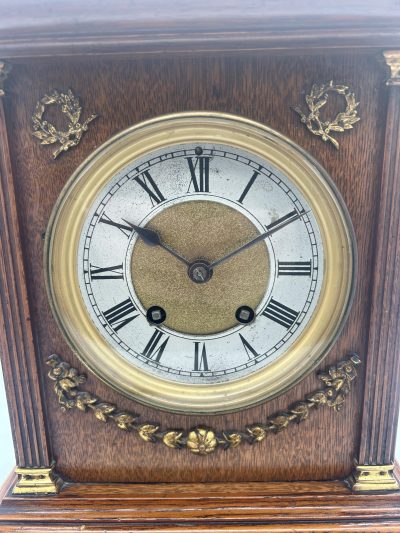 Fine 8-Day Lenzkirch Oak Case Architectural Mantel Clock -  ca1900 - Image 9