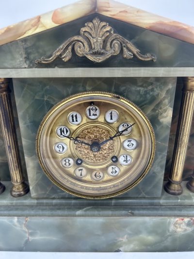 Rare Green Onyx Architectural Mantel Clock –  ca 1900 - Image 11