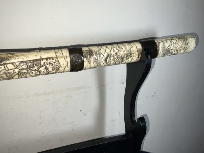 JAPANESE SHORT SWORD CARVED BONE SCABBARD - Image 6