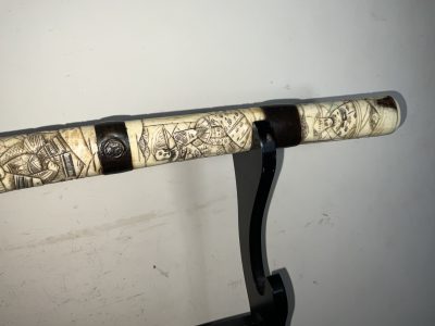 JAPANESE SHORT SWORD CARVED BONE SCABBARD - Image 13