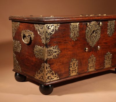 Dutch Colonial Hardwood And Engraved Brass Chest 18th Century.  - Image 5