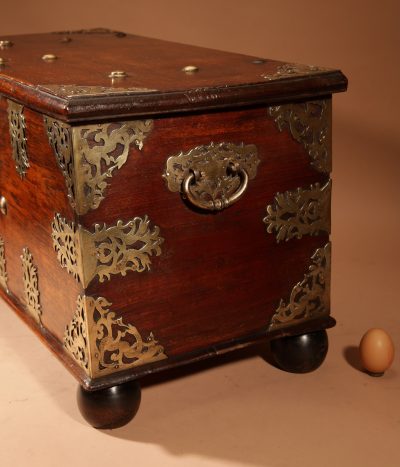 Dutch Colonial Hardwood And Engraved Brass Chest 18th Century.  - Image 6