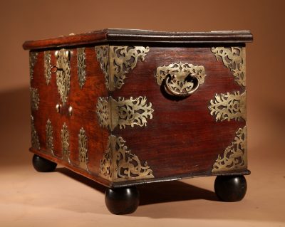 Dutch Colonial Hardwood And Engraved Brass Chest 18th Century.  - Image 7