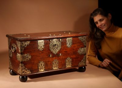 Dutch Colonial Hardwood And Engraved Brass Chest 18th Century.  - Image 14