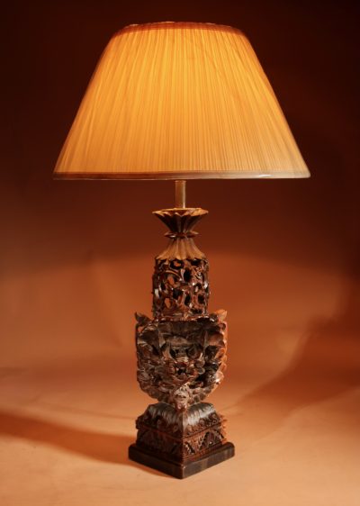 Indonesian Possibly Bali Original Fine Carved Hardwood Table Lamp. - Image 2