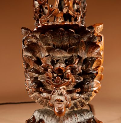 Indonesian Possibly Bali Original Fine Carved Hardwood Table Lamp. - Image 3