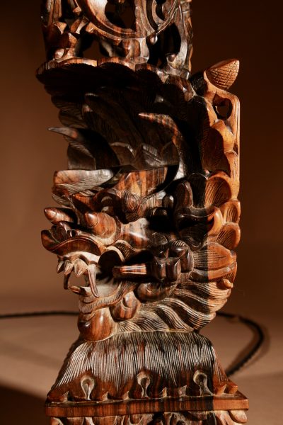 Indonesian Possibly Bali Original Fine Carved Hardwood Table Lamp. - Image 6