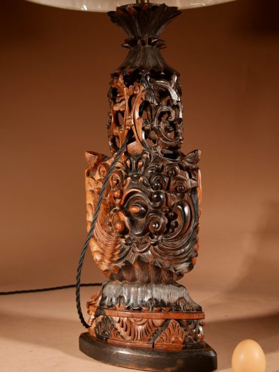 Indonesian Possibly Bali Original Fine Carved Hardwood Table Lamp. - Image 7