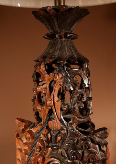 Indonesian Possibly Bali Original Fine Carved Hardwood Table Lamp. - Image 8