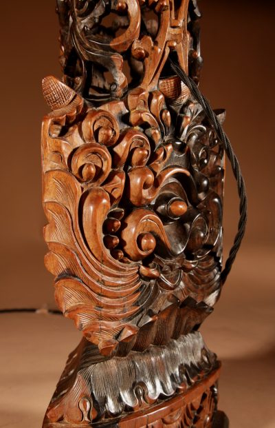 Indonesian Possibly Bali Original Fine Carved Hardwood Table Lamp. - Image 9