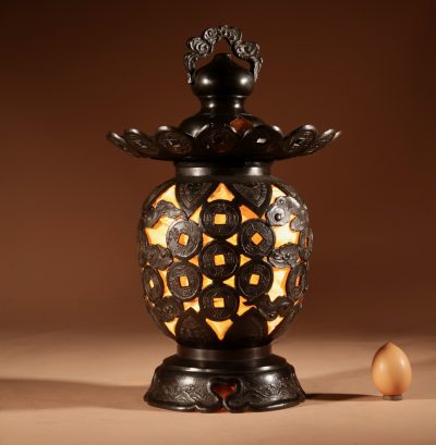 Unusual Large Bronze Japanese/Chinese Table/Hanging Lantern Lamp, Circa 1900-20. - Image 3