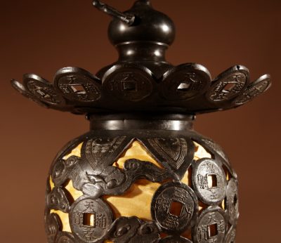 Unusual Large Bronze Japanese/Chinese Table/Hanging Lantern Lamp, Circa 1900-20. - Image 6