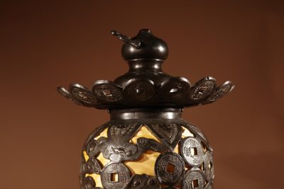 Unusual Large Bronze Japanese/Chinese Table/Hanging Lantern Lamp, Circa 1900-20. - Image 7