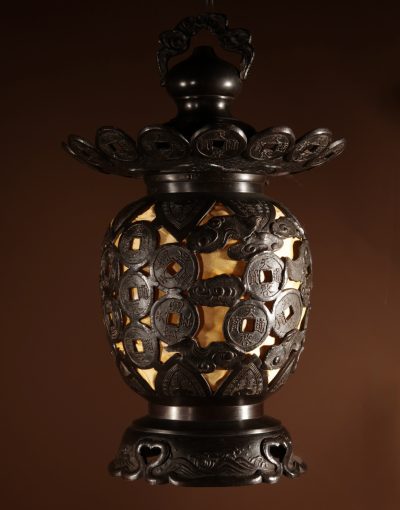 Unusual Large Bronze Japanese/Chinese Table/Hanging Lantern Lamp, Circa 1900-20. - Image 10