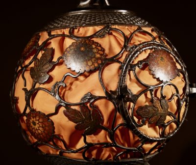 A Rare Large Bronze And Enamel Champleve Original Patinated Japanese/Chinese Table/Hanging lantern Lamp Circa 1900-20 - Image 4