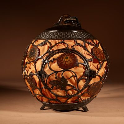 A Rare Large Bronze And Enamel Champleve Original Patinated Japanese/Chinese Table/Hanging lantern Lamp Circa 1900-20 - Image 10