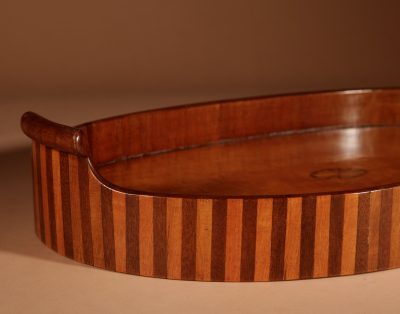 Unusual Inlaid Mahogany and Type Of Satin Wood Oval Tray. - Image 4