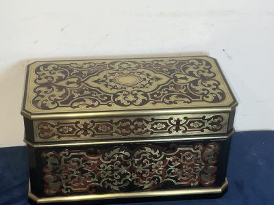 Antique French Boulle Tea Caddy Box - Key - Inner Cannisters - Sugar Dish 1820c - Image 2