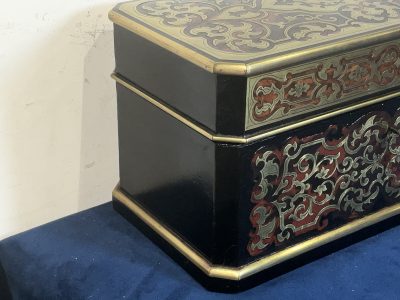 Antique French Boulle Tea Caddy Box - Key - Inner Cannisters - Sugar Dish 1820c - Image 3