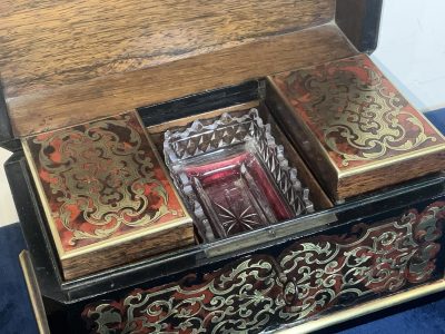 Antique French Boulle Tea Caddy Box - Key - Inner Cannisters - Sugar Dish 1820c - Image 9