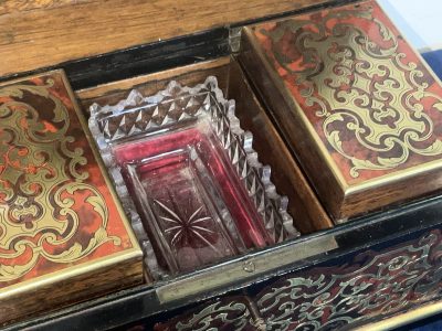 Antique French Boulle Tea Caddy Box - Key - Inner Cannisters - Sugar Dish 1820c - Image 13