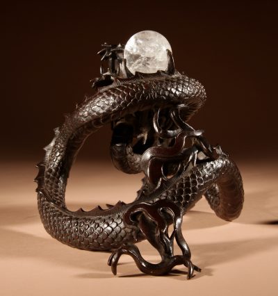 Interesting Large Japanese Bronze dragon And Rock Cristal Sculpture Meiji Period 1868-1912.  - Image 7