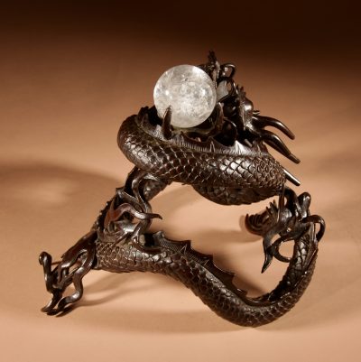 Interesting Large Japanese Bronze dragon And Rock Cristal Sculpture Meiji Period 1868-1912.  - Image 12